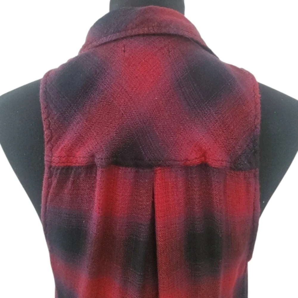 BDG Burgundy and Black Plaid Extra Long Sleeveless Button Up Shirt Dress XS 90s